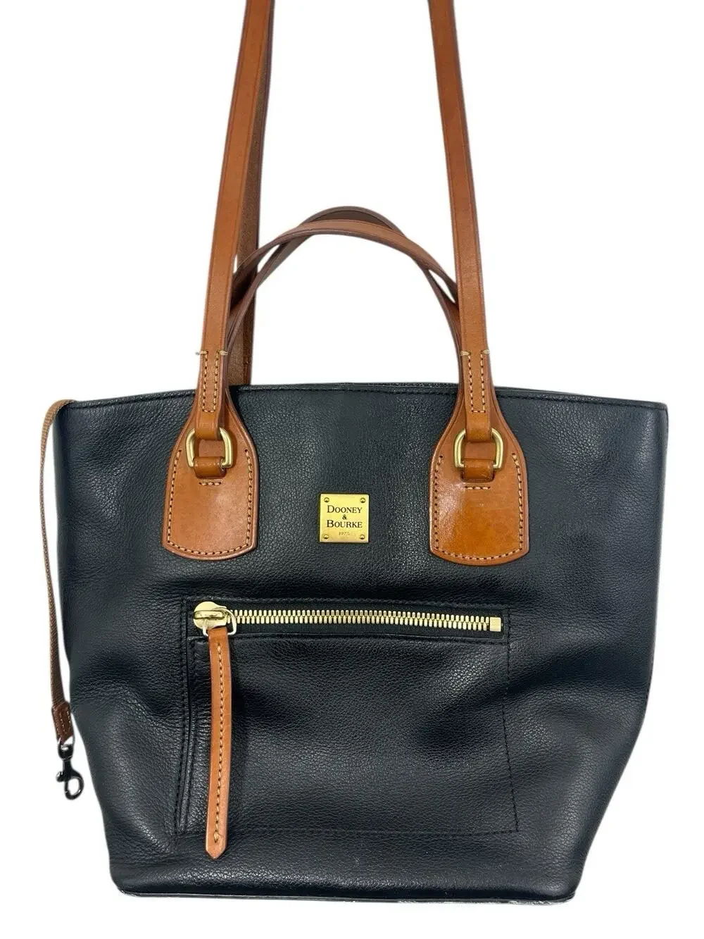 Dooney & Bourke Florentino Black Medium Tote Purse Bag Tassels Brown Leather